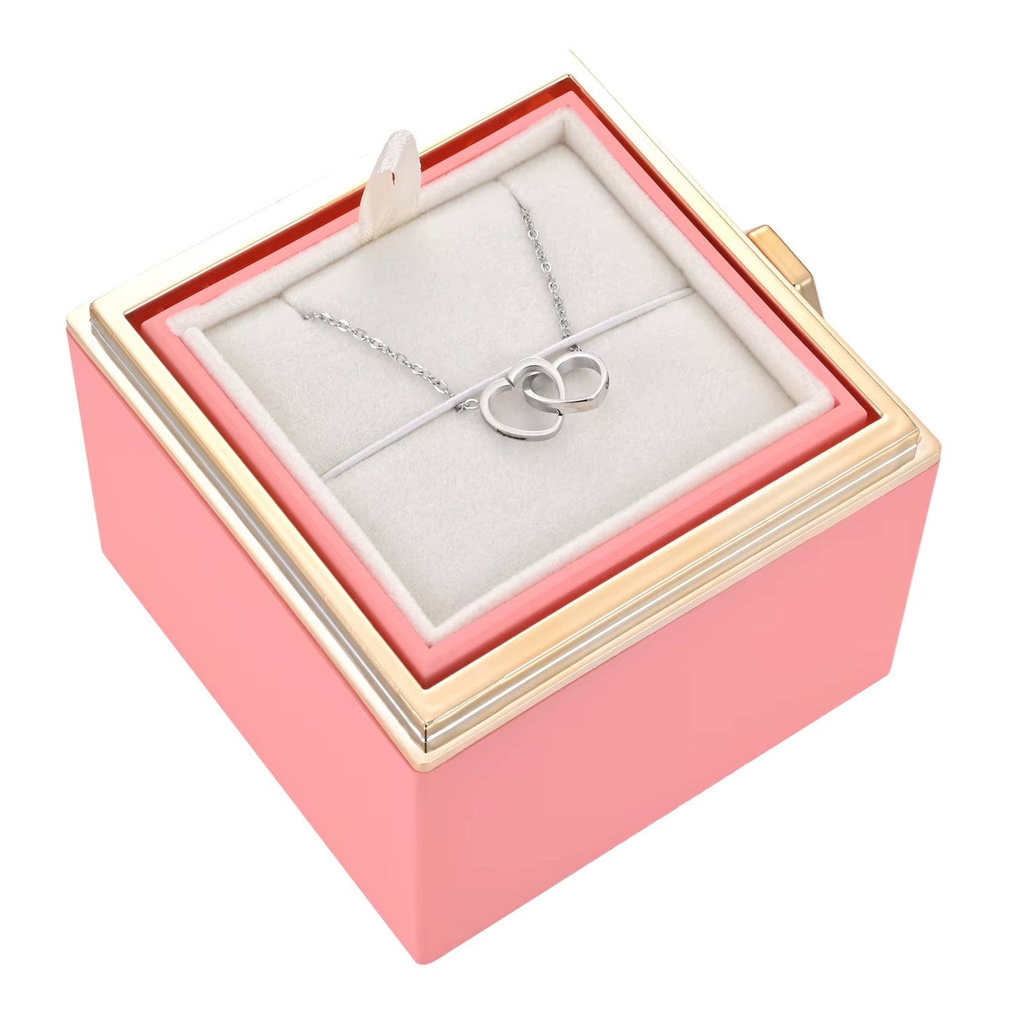 High Quality Engraved Interlocking Hearts to Hearts Pendant Necklace Stainless Steel Women Necklace Eternal Rose with Necklace